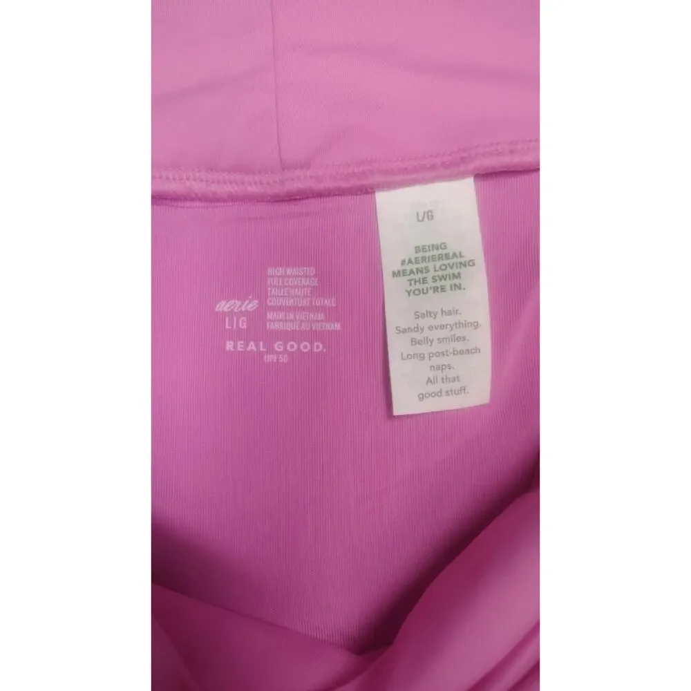 New Aerie High Waist Full Coverage Bikini Bottoms Light Pink Womens Size L Swim